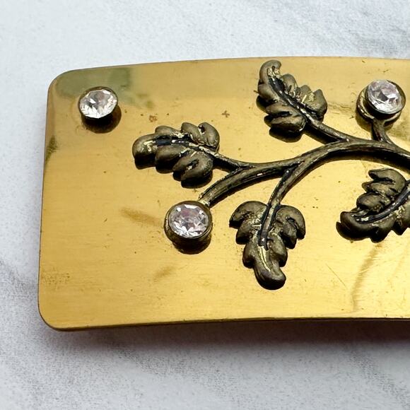 Vintage Rhinestone Floral Gold Tone Cinch Belt Buckle - Picture 4 of 10